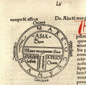 Mapa del Mundo Conocido. Libro XIV, sección De orbe. Edición de 1473. Colección de libros antiguos de la Universidad de Texas en Arlington