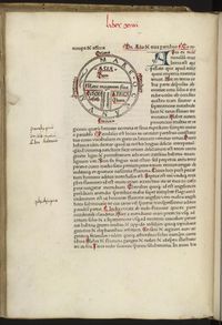 Primera edición impresa (1472) (por Guntherus Ziner, Augsburgo),  título de la página del capítulo 14 (de terra et partibus).