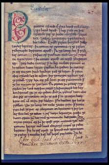 Página inicial de la Crónica de Peterborough, probablemente escrita alterededor del año 1150, es una de las principales fuentes de la Crónica Anglosajona.