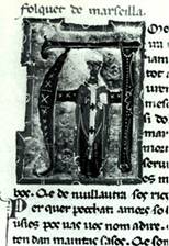 "Folquet de Marseille" en el siglo 13-chansonnier. Representado en su túnica episcopal.