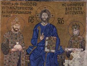 Mosaico de Constantino Monómaco y Zoe en Hagia Sophia.