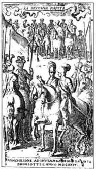Portada de la primera edición de la Secchia Rapita del Tassoni, impresa en Ronciglione(Lazio en 1624