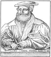 Hans Sachs, retrato en xilografía atribuido a Hans Brosamer y a Michael Ostendorfer