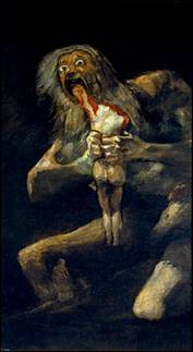 Saturno devorando a un hijo, una de las Pinturas Negras de Goya, realizada durante el Trienio Liberal (1820–1823), y que, so capa mitológica, alude a la famosa frase de Vergniaud poco antes de ser guillotinado: «La Revolución devora a sus propios hijos».