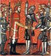Roldán recibe la espada Durandarte de manos de Carlomagno