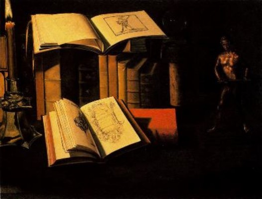 Bodegón con libros, vela y estátua de bronce - Sebastian Stoskopff.jpg