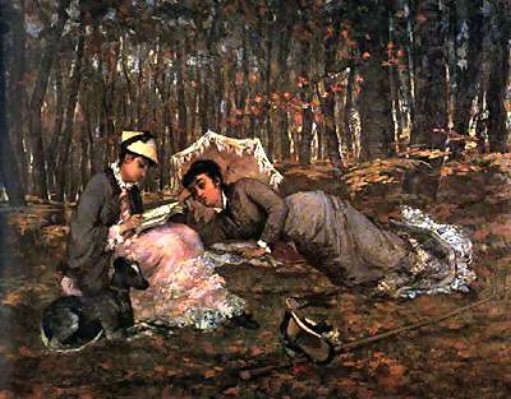 Reading in the forest (Tea time) - Eva Gonzales 1880.jpg