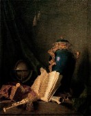 Bodegón con jarrón de lapislázuli, globo terráqueo y gaita - Roldand de la Porte.jpg