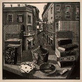 Naturaleza muerta y calle - M.C. Escher 1937.jpg